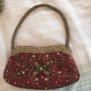 Red and gold evening bag